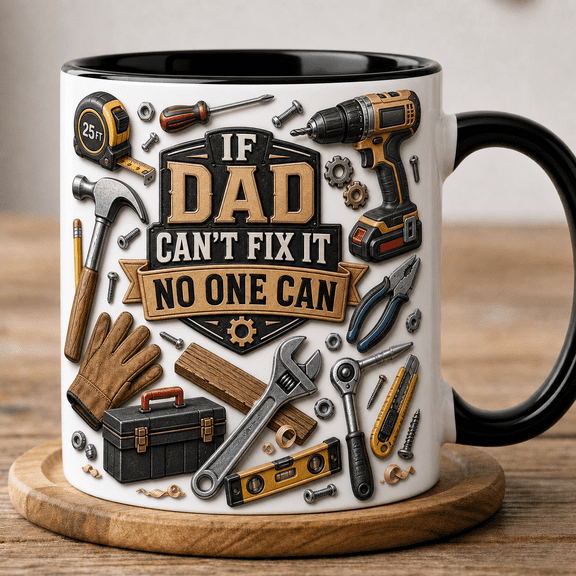 Dad Fix It Mug, 2D Flat Mug Gift for Handy Dad, Father’s Day Coffee Cup