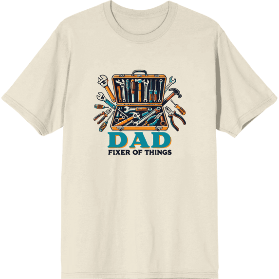 Dad Fixer Of Things Adult Natural Crew Neck Short Sleeve Tee-Medium