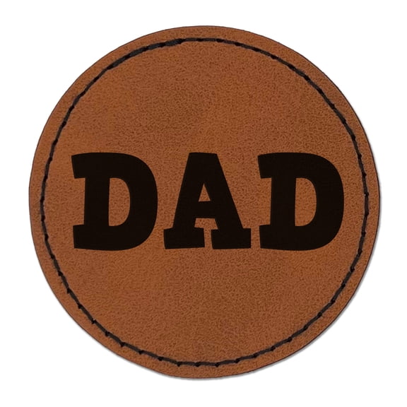 Dad Fun Text 2.5" Faux Leather Round Engraved Iron-On Patch - Brown
