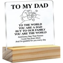 Dad Gift for Birthday Father’s Day to My Dad You are the World Clear Desk Decorative Sign Keepsake Present Father Acrylic Plaque with Wooden Stand Sign Desk Decor for Home Office