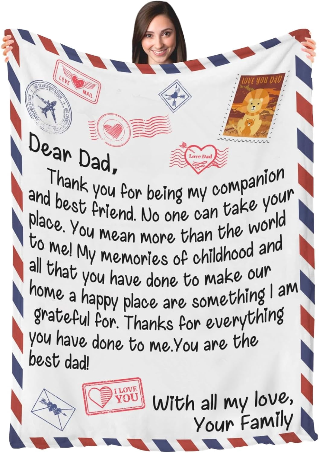 Dad Gift Blanket, Dad Blanket from Daughter, Dad Gifts from Son Daughter, Birthday Gifts for Dad, Father''s Gifts for Dad, Gifts for Dad, Postcard Letter Blanket for Dad-60*80