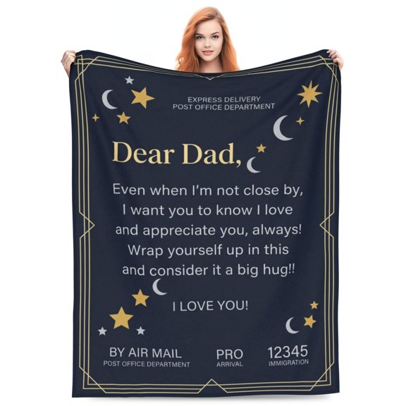 Dad Gift Blanket, Dear Dad Flannel Throw, Super Soft Blanket for Bed Couch, Father's Day Birthday Christmas Gift from Daughter or Son 50x40