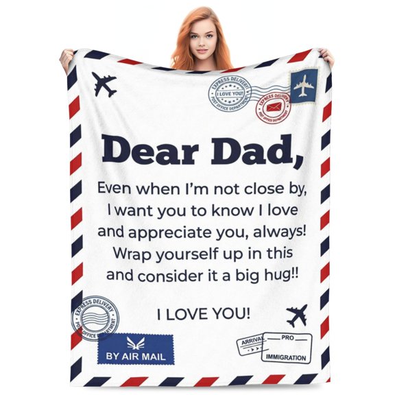 Dad Gift Blanket, Dear Dad Flannel Throw, Super Soft Blanket for Bed Couch, Father's Day Birthday Christmas Gift from Daughter or Son 50x40