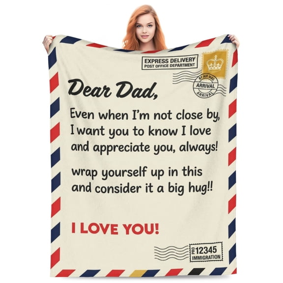 Dad Gift Blanket, Dear Dad Flannel Throw, Super Soft Blanket for Bed Couch, Father's Day Birthday Christmas Gift from Daughter or Son 50x40