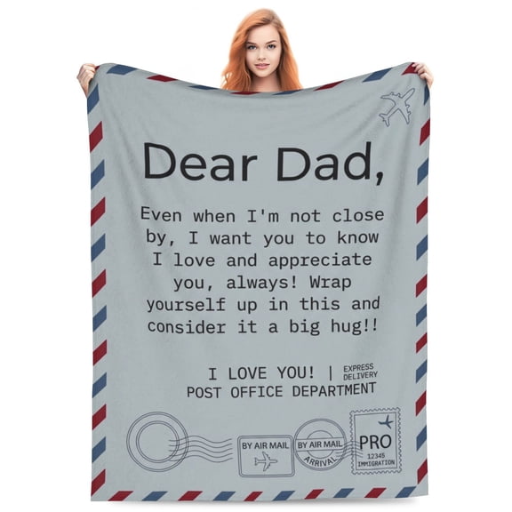 Dad Gift Blanket, Dear Dad Flannel Throw, Super Soft Blanket for Bed Couch, Father's Day Birthday Christmas Gift from Daughter or Son 50x40
