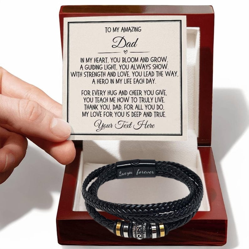 Dad Gift Bracelet for Him, Daddy Father's Day Valentine's Birthday Christmas Gift Ideas for Dad Personalized Gifts, Bracelet for Men with Message Card and LED Box