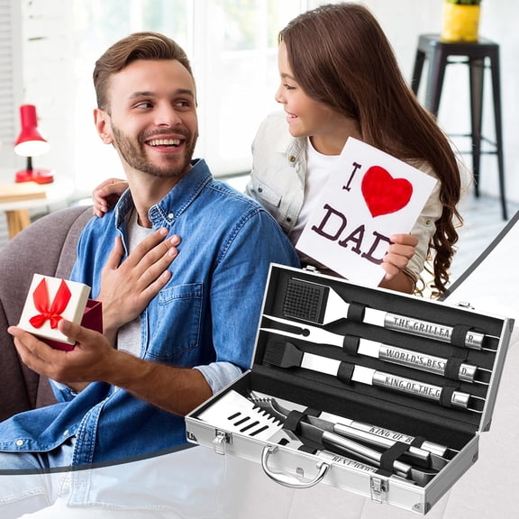 Dad Gifts, Dad Birthday Gifts from Daughter Son Heavy Duty Grilling Accessories Kit for Backyard BBQ, Thick Stainless Steel Grill Utensils with Non-Slip Handle Tool for Man on Christmas