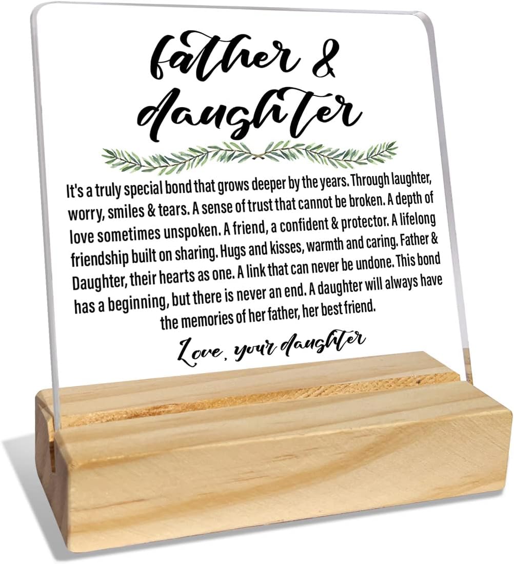 Dad Desk Decor Sign - Acrylic Plaque With Wooden Stand, Inspirational Gift For Father's Day, Birthday, Christmas