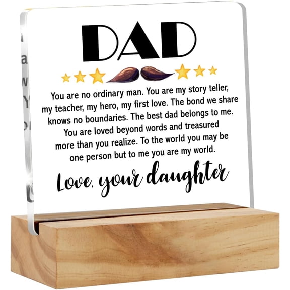 Dad Gifts From Daughter, Dad Poem Dad You Are My World Desk Decor Acrylic Desk Plaque Sign with Wood Stand Home Office Desk Sign Keepsake Father Present 4x4 Inch
