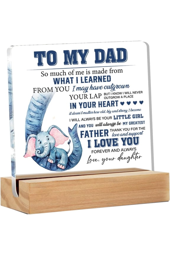 Dad Gifts Father Gift From Daughter, Gifts for Father Birthday Christmas Father's Day, to My Dad I Love You Clear Acrylic Desk Decorative Sign Dad Elephant Sign for Home Decor, 4x4 Inch