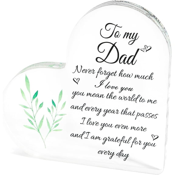 Dad Gifts Ideas Dad Birthday Gift for Father from Daughter Son for Men, Acrylic Heart Plaque Ornament Sign, Acrylic Heart Paperweight Presents for Best Father in Law