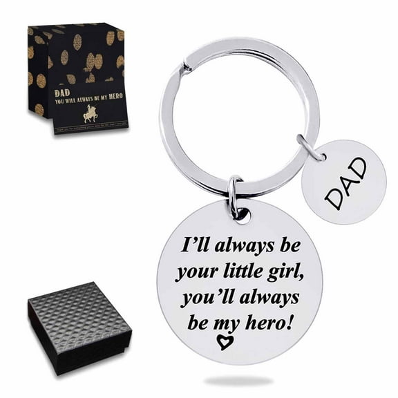 Dad Gifts Keychain Father’s Day Gifts from Son Daughter Children Round Keyring Birthday Christmas Gifts for Papa Daddy - Heroes For Girls Silver 01
