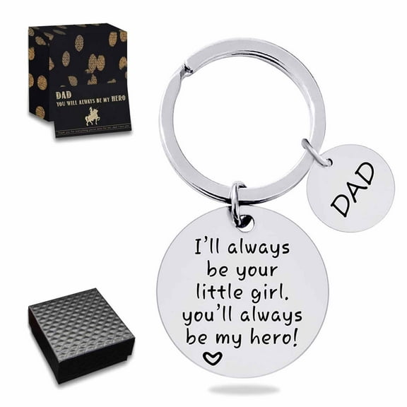 Dad Gifts Keychain Father’s Day Gifts from Son Daughter Children Round Keyring Birthday Christmas Gifts for Papa Daddy - Heroes For Girls Silver 02