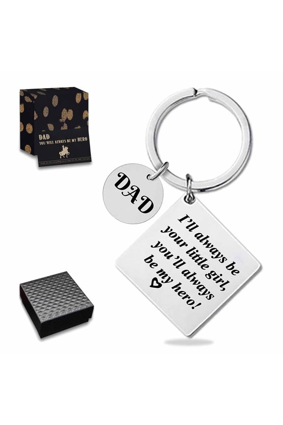 Dad Gifts Keychain Father’s Day Gifts from Son Daughter Children Square Keyring Birthday Christmas Gifts for Papa Daddy - Heroes For Girls Silver 01