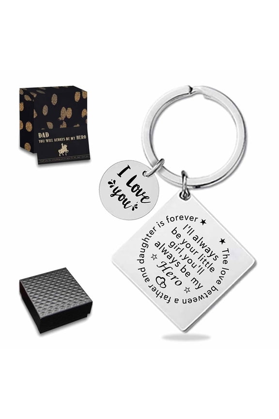 Dad Gifts Keychain Father’s Day Gifts from Son Daughter Children Square Keyring Birthday Christmas Gifts for Papa Daddy - Heroes For Girls Silver 06