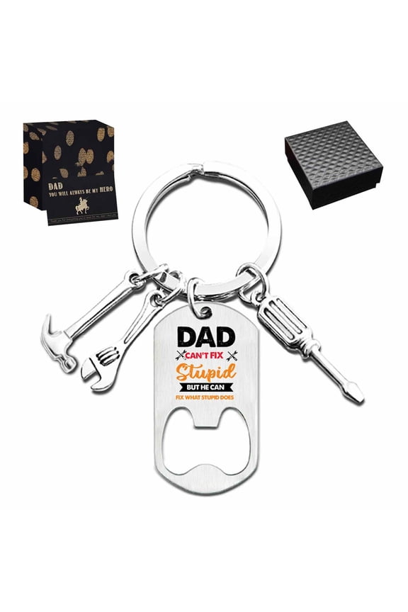 Dad Gifts Keychain from Son Daughter Children Bottle Opener Shape Keyring Father’s Day Birthday Christmas Gifts for Papa Daddy - If Dad Can't Fix It No One Can Silver 03