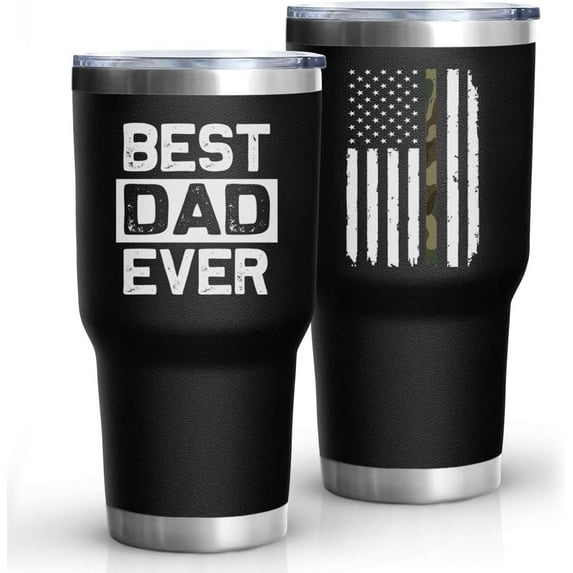 Dad Gifts for Men BEST DAD EVER Tumbler 30 Oz Stainless Steel Insulated Cup Tumbler Coffee Mug with Lid and Straw Mens Father''s Day, Christmas and Birthday Gifts Idea