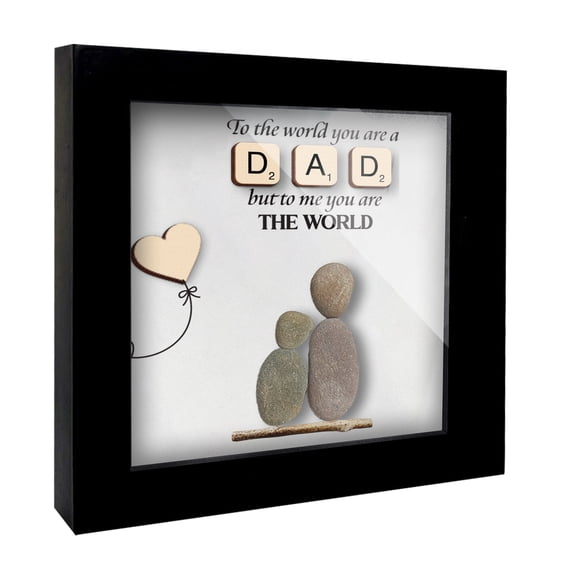 Dad Gifts Pebble Art Framed Thank You Gifts for Dad from Daughter Son, To the World You Are a Dad Family Rock Frame Wall Art Birthday Gift for Him Daddy Papa Grandpa Desk Decor S19
