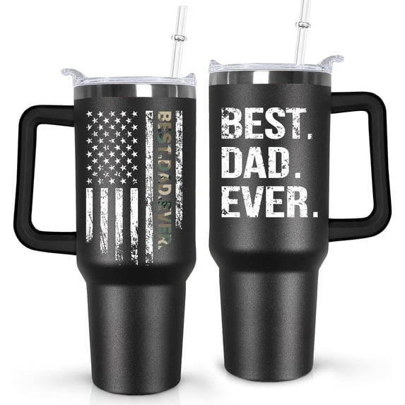 Dad Gifts for Dad from Gaughter,40 oz Dad Tumbler with Handle Lid and Straw,Black Dad Stainless Steel Travel Tumblers Cups Mug