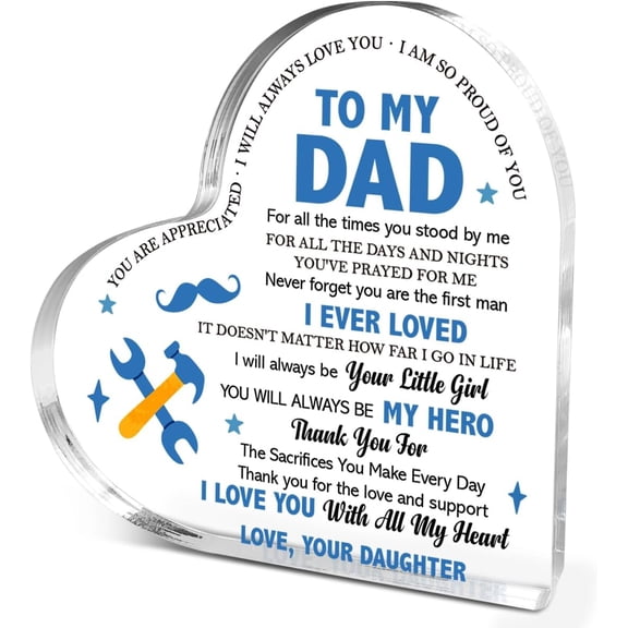 Dad Gifts from Daughter,Thank You Gifts for Dads Fathers Day Birthday Christmas,Unique Father Gift Ideas,My Dad My Hero Acrylic Heart Plaque