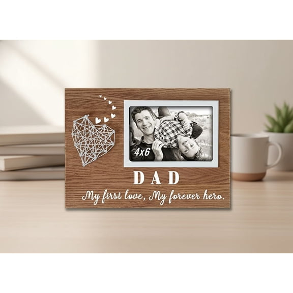 Dad Gifts from Daughter and Son - Father Picture Frames with String Heart 4x6 Inches - Dad My First Love My Forever Hero