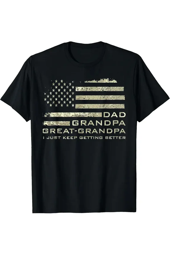 Dad Grandpa Great Grandpa American Flag Fathers Day 4 July T-Shirt