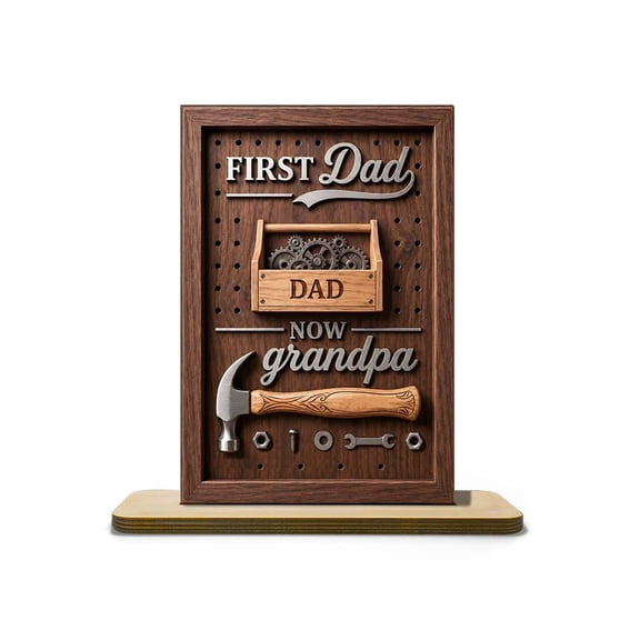 Dad to Grandpa Wooden Plaque with Base, Tool-Themed Engraved Keepsake Sign, Rustic Father's Day Gift for Grandfather, Tabletop Home Office Shelf Decoration, Multiple Sizes