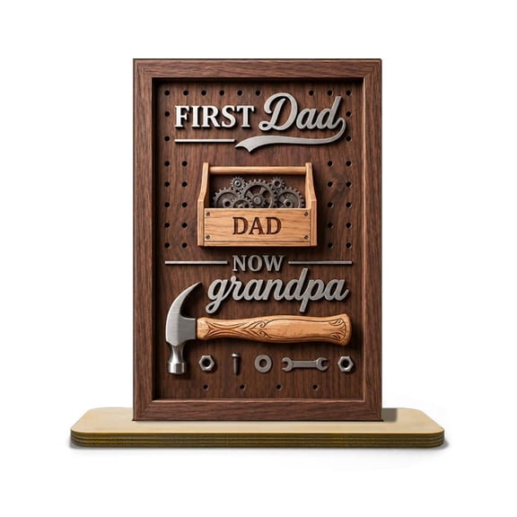 Dad to Grandpa Wooden Plaque with Base, Tool-Themed Engraved Keepsake Sign, Rustic Father's Day Gift for Grandfather, Tabletop Home Office Shelf Decoration, Multiple Sizes