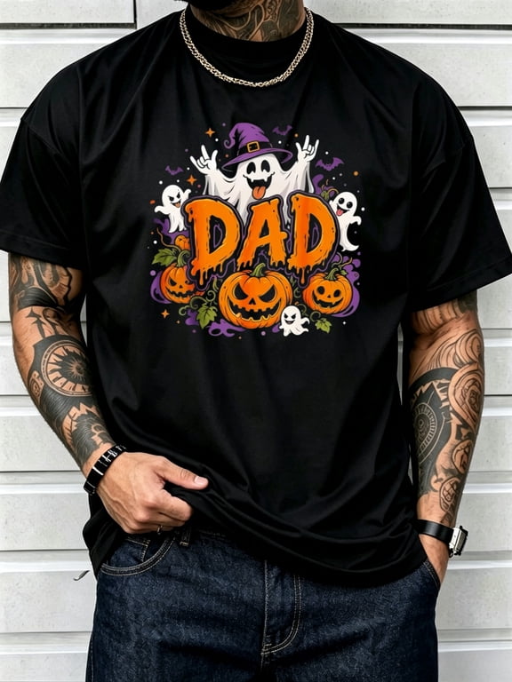 Dad Halloween Ghost Pumpkin Graphic Tee Shirt Funny Halloween Costume Gift For Father Cotton Men's Women's Tee Shirt