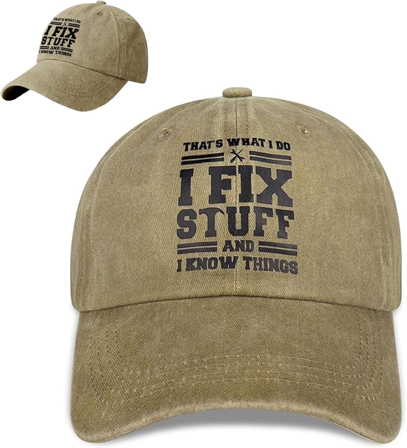 "I Fix Stuff And I Know Things" Dad Hat - Adjustable Cotton Baseball Cap, Funny Gift For Men, Dad, Handyman - View #3