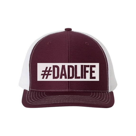 Dad Hat, #Dadlife, Father's Day Hat, Gift For Dad, Dad Apparel, Trucker Hat, Snapback, Adjustable, 10 Different Colors!, Dad Cap, White Text, Maroon/White
