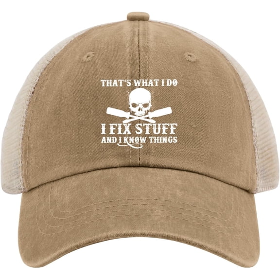 Dad Hat I Fix Stuff and I Know Things Hat Trucker Hat Men Funny Mesh Baseball Cap for Summer