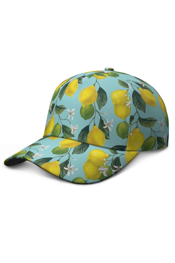 Dad Hat Lemon Cute Yellow Summer Fruit Adjustable Baseball Cap with Retro Vintage Floral Pattern