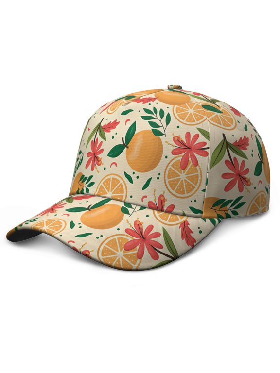 Dad Hat Lemon Lover Bright Yellow Summer Fruit Adjustable Baseball Cap with Cute Retro Vintage Floral Pattern