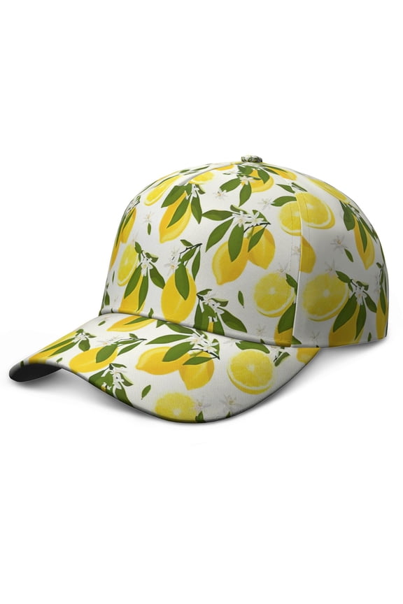 Dad Hat Lemon Lover Fresh Yellow Summer Fruit Adjustable Baseball Cap with Cute Retro Vintage Floral Pattern