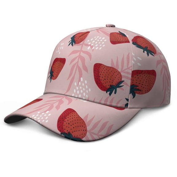 Dad Hat Red Berry Sweet Strawberry Adjustable Baseball Cap – Featuring Fresh Summer Fruity Lover and Cute Flowers