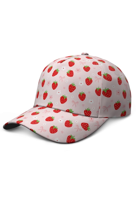 Dad Hat Sweet Strawberry Cute Red Berry Adjustable Baseball Cap – Featuring Fruity Fresh Summer and Flowers Print