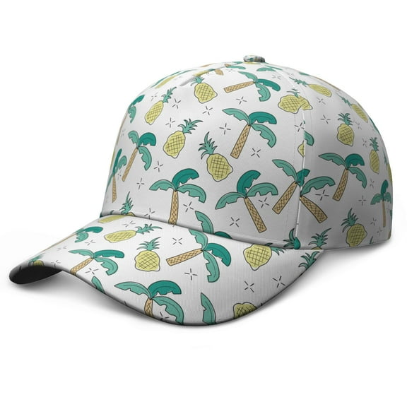 Dad Hat Yellow Pineapple Tropical Fruit Baseball Cap – Adjustable with Sunshine Flowers and Fresh Plant Motif