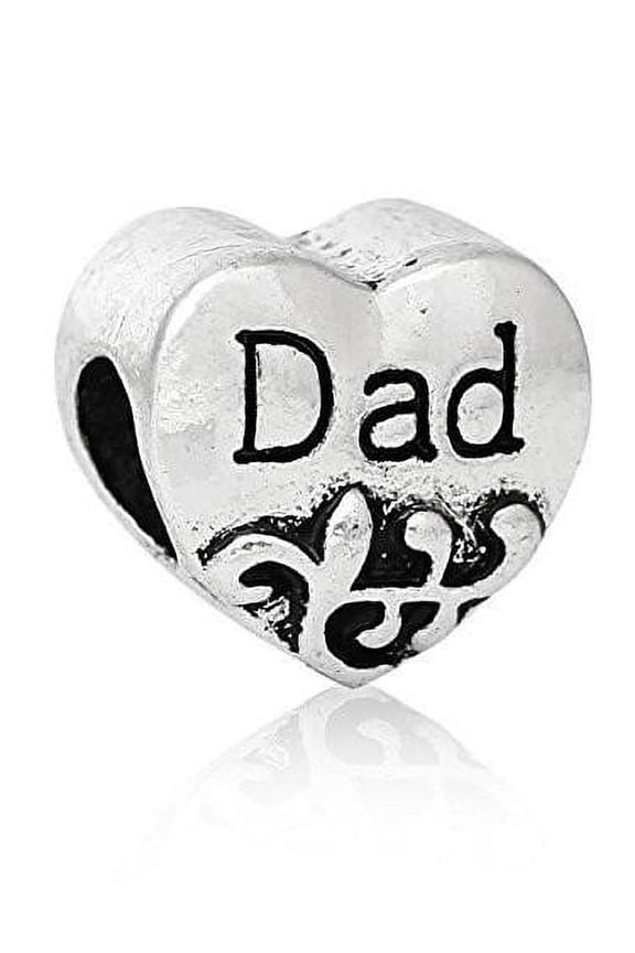 Dad Heart Bead Compatible for Most European Snake Chain Bracelet for European Snake Chain Charm Bracelet