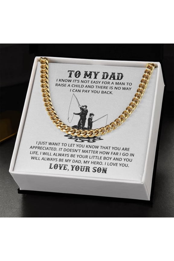 To My Dad My Hero Cuban Link Chain, Fathers Day Gift For Dad From Son with Messsage Card and Gift Box, Jewelry For Dad, Birthday Gift For Dad Gift For Him, Curb Chain Necklace for Men