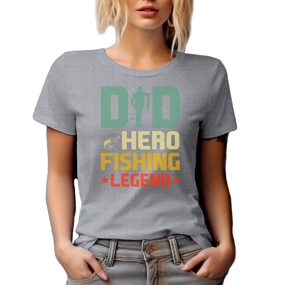 Dad, Hero, Fishing Legend, Fisherman Father's Day or Birthday, Heather Grey T-Shirt, 2XL