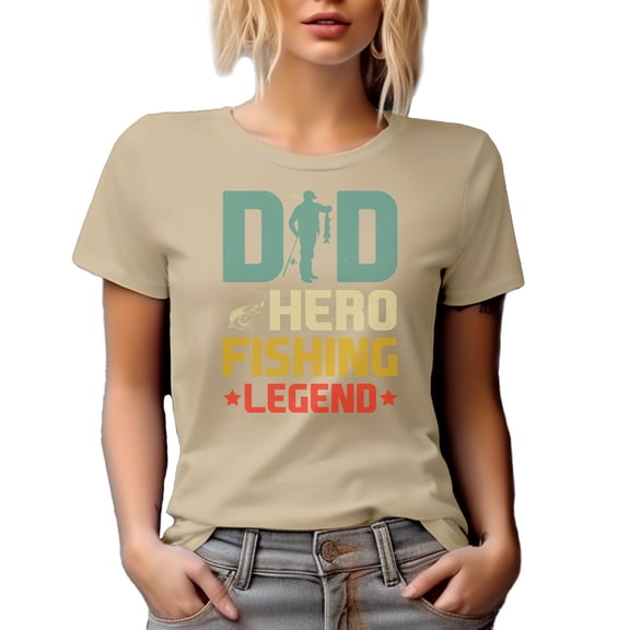 Dad, Hero, Fishing Legend, Fisherman Father's Day or Birthday, Tan T-Shirt, Medium