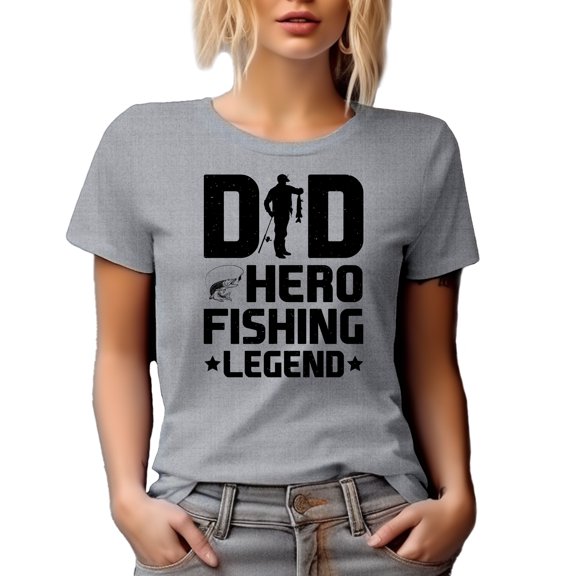 Dad, Hero, Fishing Legend, Fishing Enthusiast Father's Day or Birthday, Heather Grey T-Shirt, XL