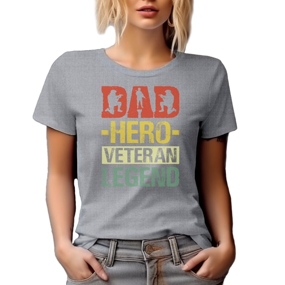 Dad, Hero, Veteran, Legend, Veterans Day or Father's Day, Heather Grey T-Shirt, Large
