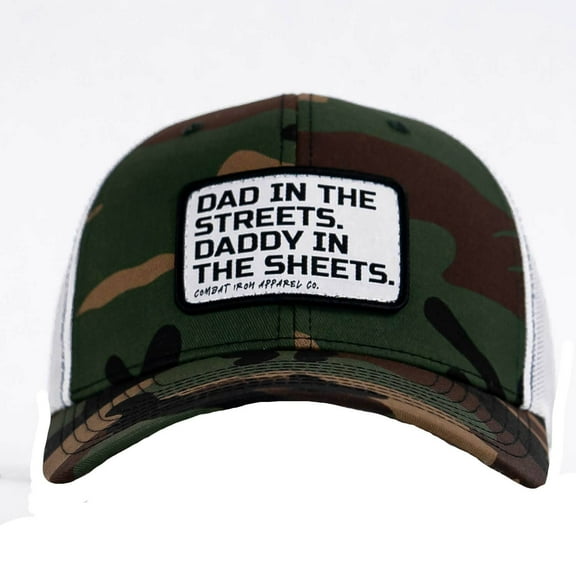 Dad In The Streets. Daddy In The Sheets. White Patch Snapback Hat Bdu Camo / White