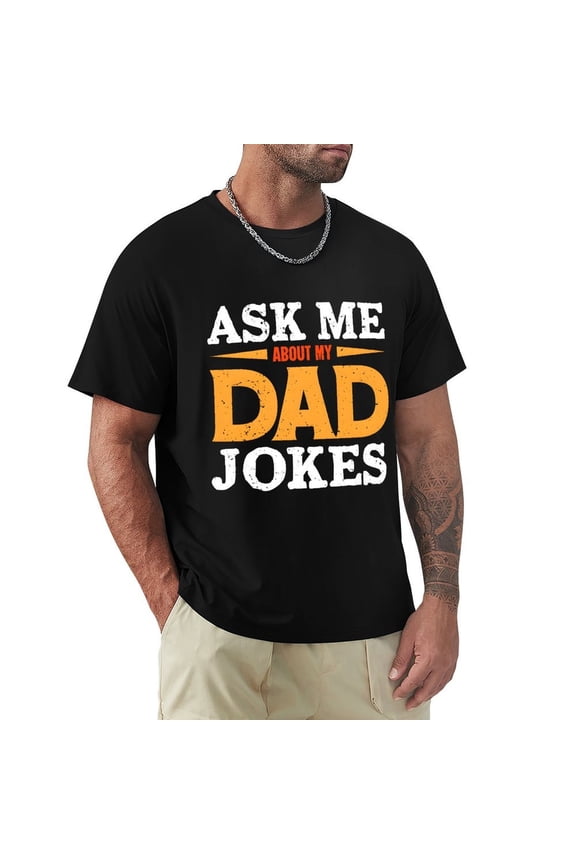 Dad Joke Men's Cotton HD Print Short Sleeve T-Shirt Crew Neck Top Black 3XL
