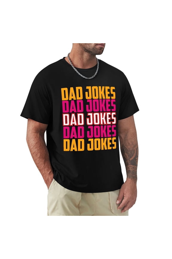 Dad Joke Men's Cotton HD Print Short Sleeve T-Shirt Crew Neck Top Black L