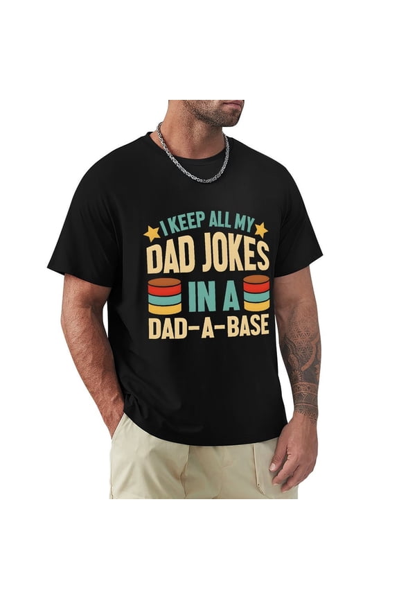 Dad Joke Men's Cotton HD Print Short Sleeve T-Shirt Crew Neck Top Black M