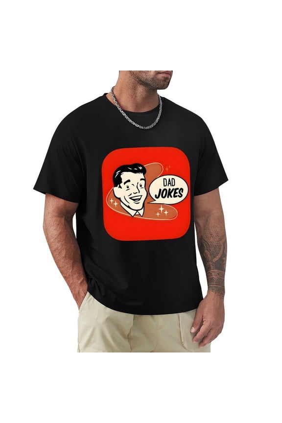 Dad Joke Men's Cotton HD Print Short Sleeve T-Shirt Crew Neck Top Black S