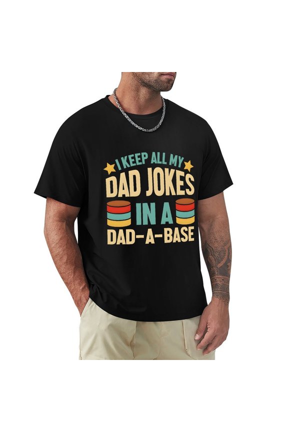 Dad Joke Men's Cotton HD Print Short Sleeve T-Shirt Crew Neck Top Black XL